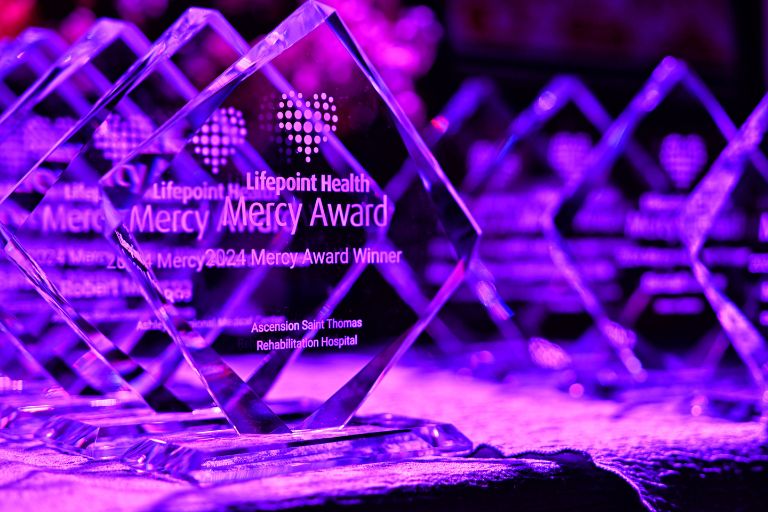 Mercy Awards displayed on table